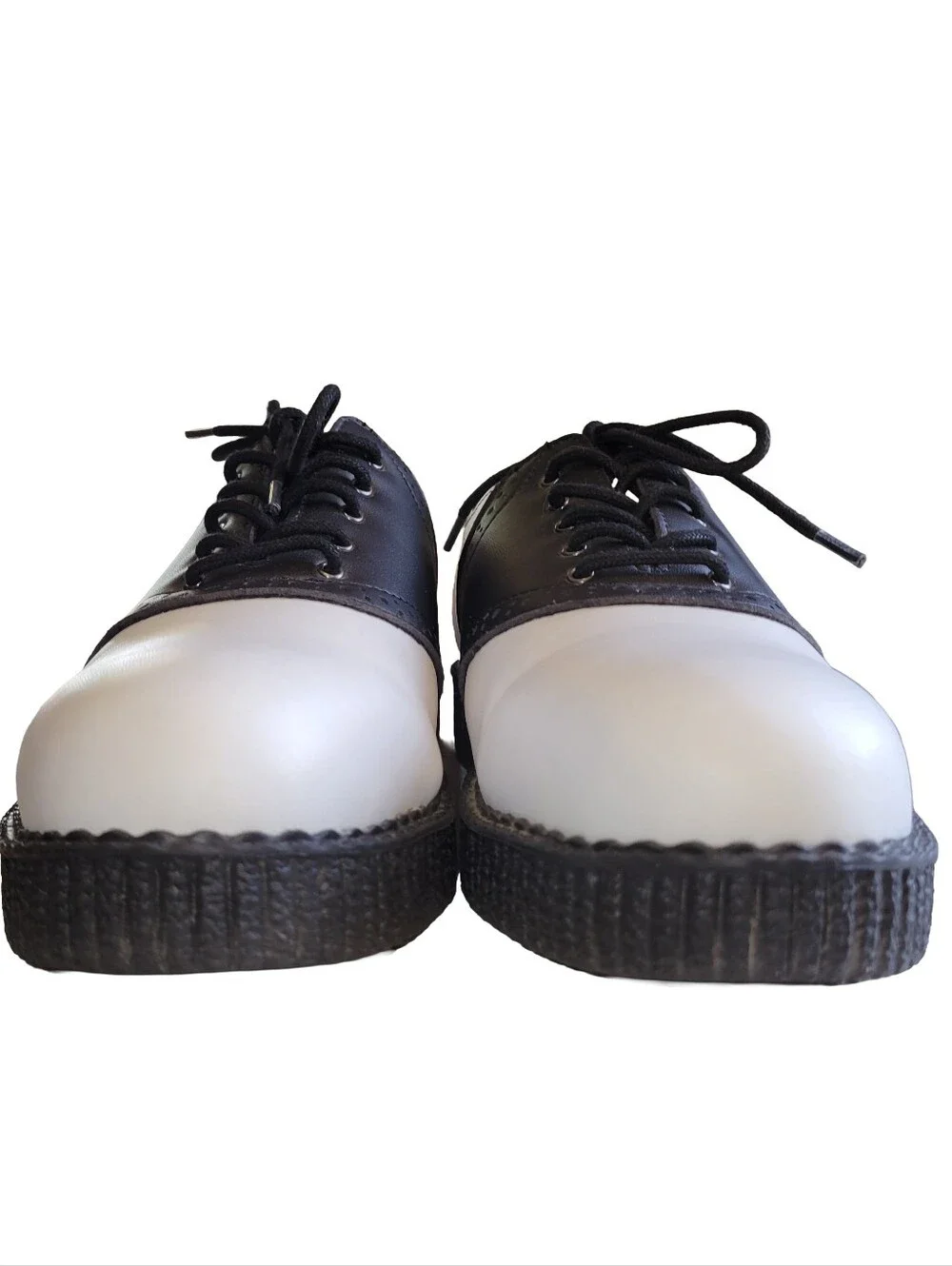 TUK Black/White Retro Saddle Oxford Low Platform Creeper Shoes Sz W8 M6 Like New